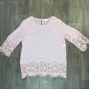 New Without Tags 55% Rayon Pink Flower Embroidery Blouse
